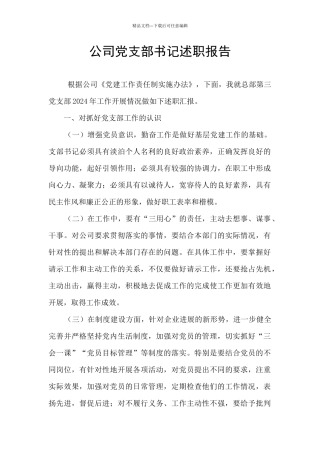 公司党支部书记述职报告