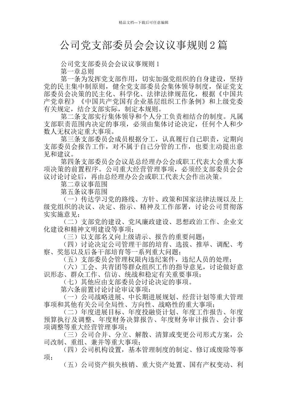 公司党支部委员会会议议事规则2篇_第1页