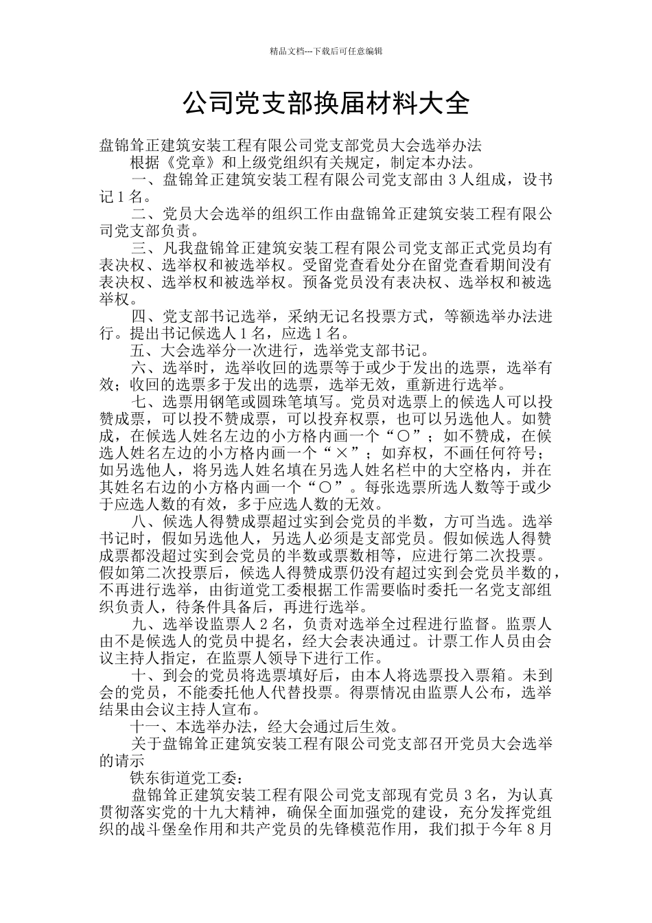 公司党支部换届材料大全_第1页