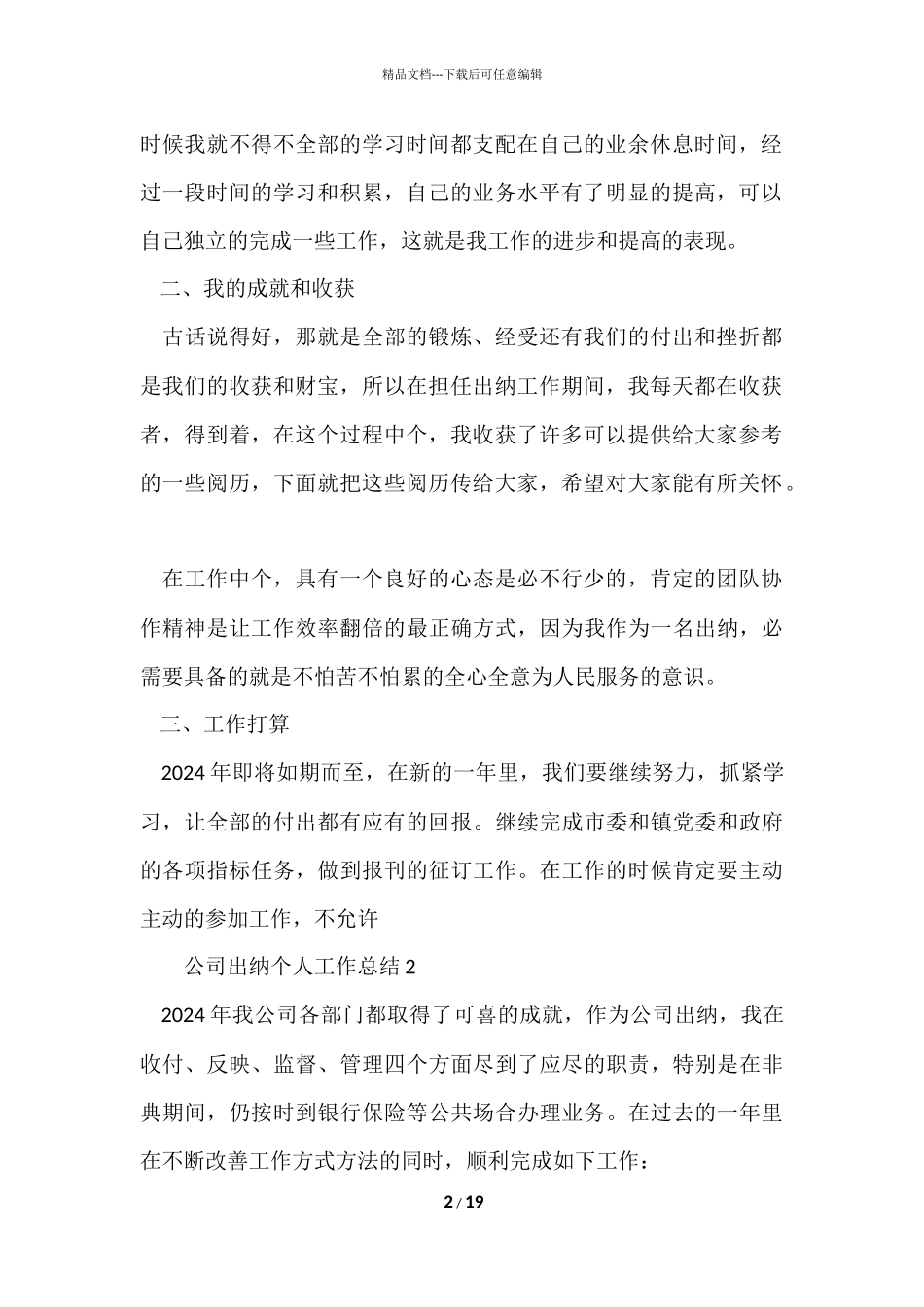 公司出纳个人工作总结（9篇）_第2页