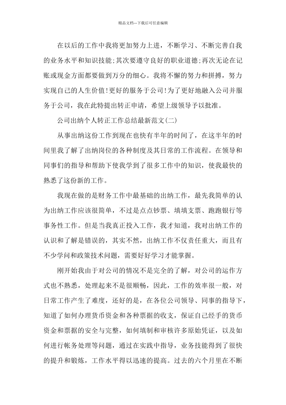 公司出纳个人转正工作总结2024_第2页