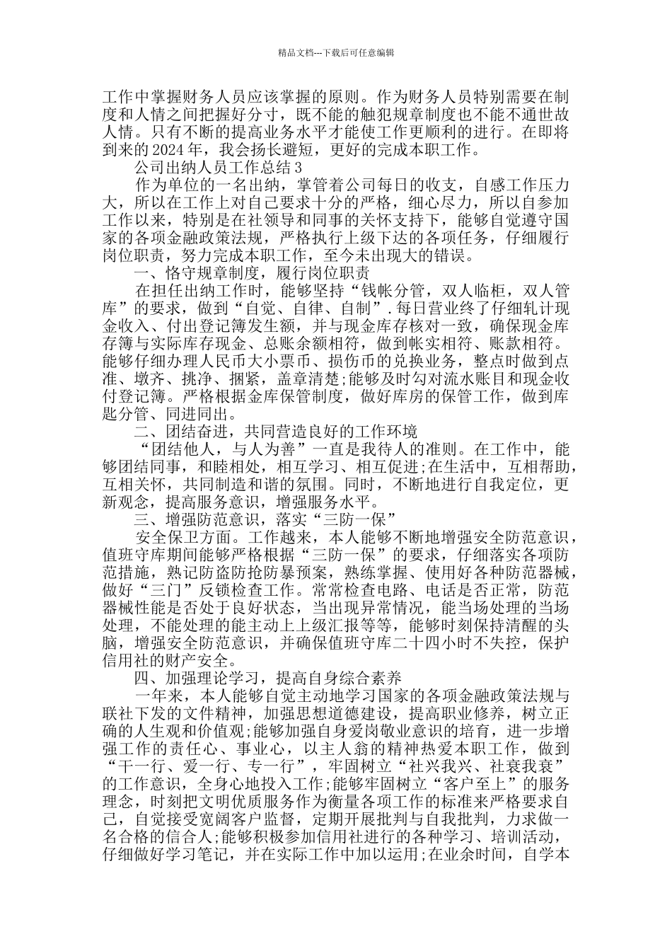 公司出纳人员工作总结范文五篇_第3页