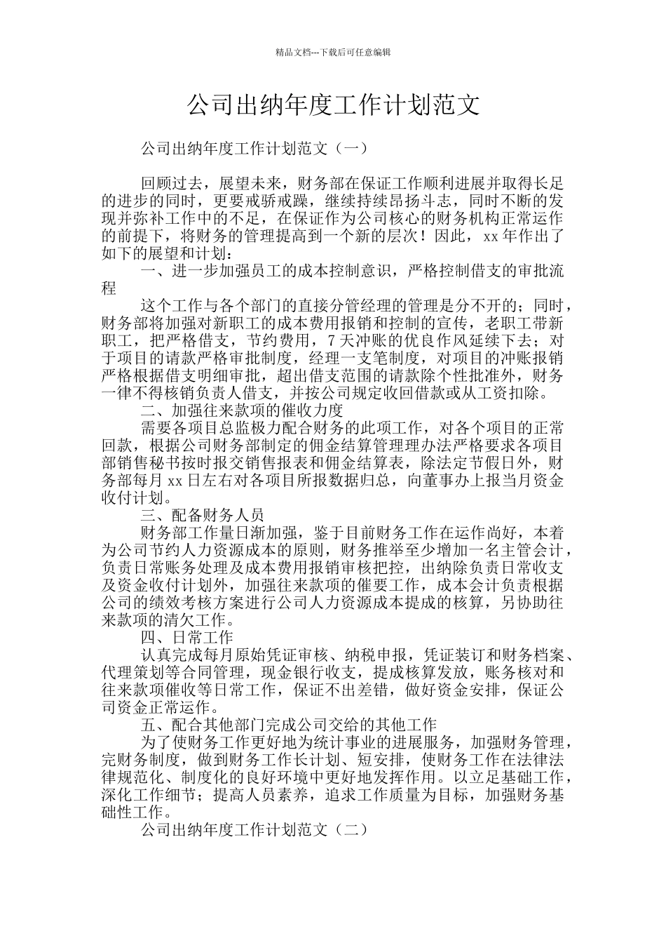 公司出纳年度工作计划范文_第1页