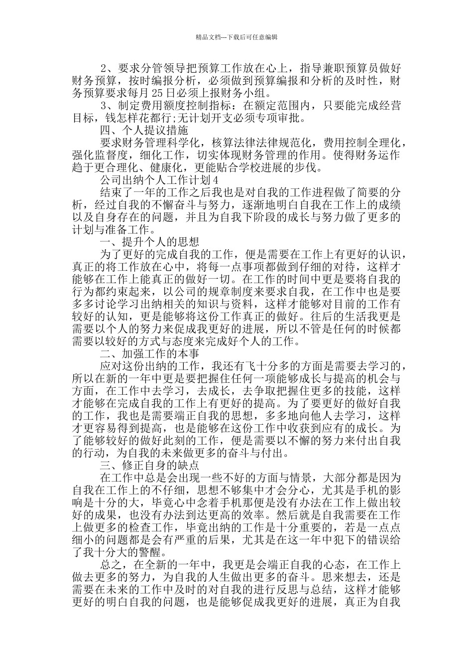 公司出纳个人工作计划范文五篇_第3页