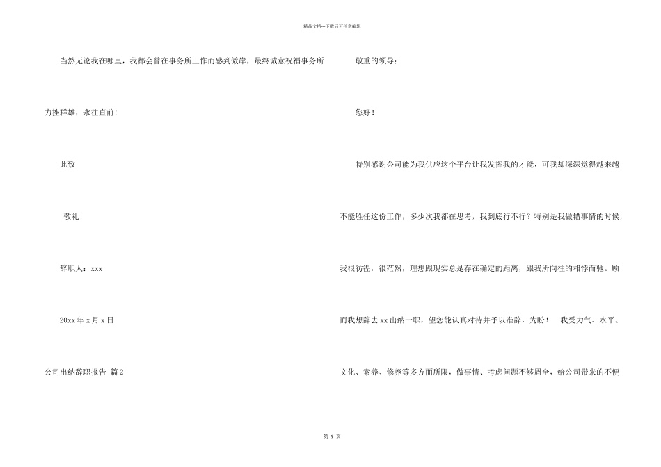 公司出纳辞职报告合集9篇_第2页