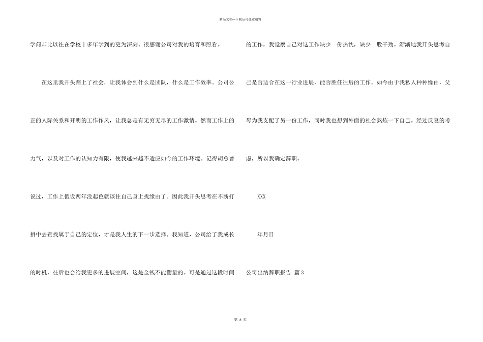 公司出纳辞职报告模板集锦五篇_第3页