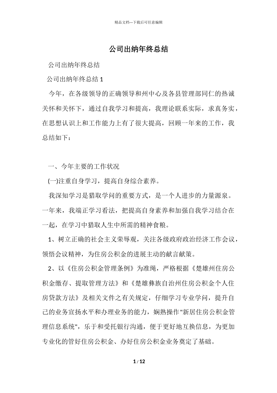 公司出纳年终总结_第1页