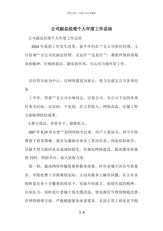 公司副总经理个人年度工作总结