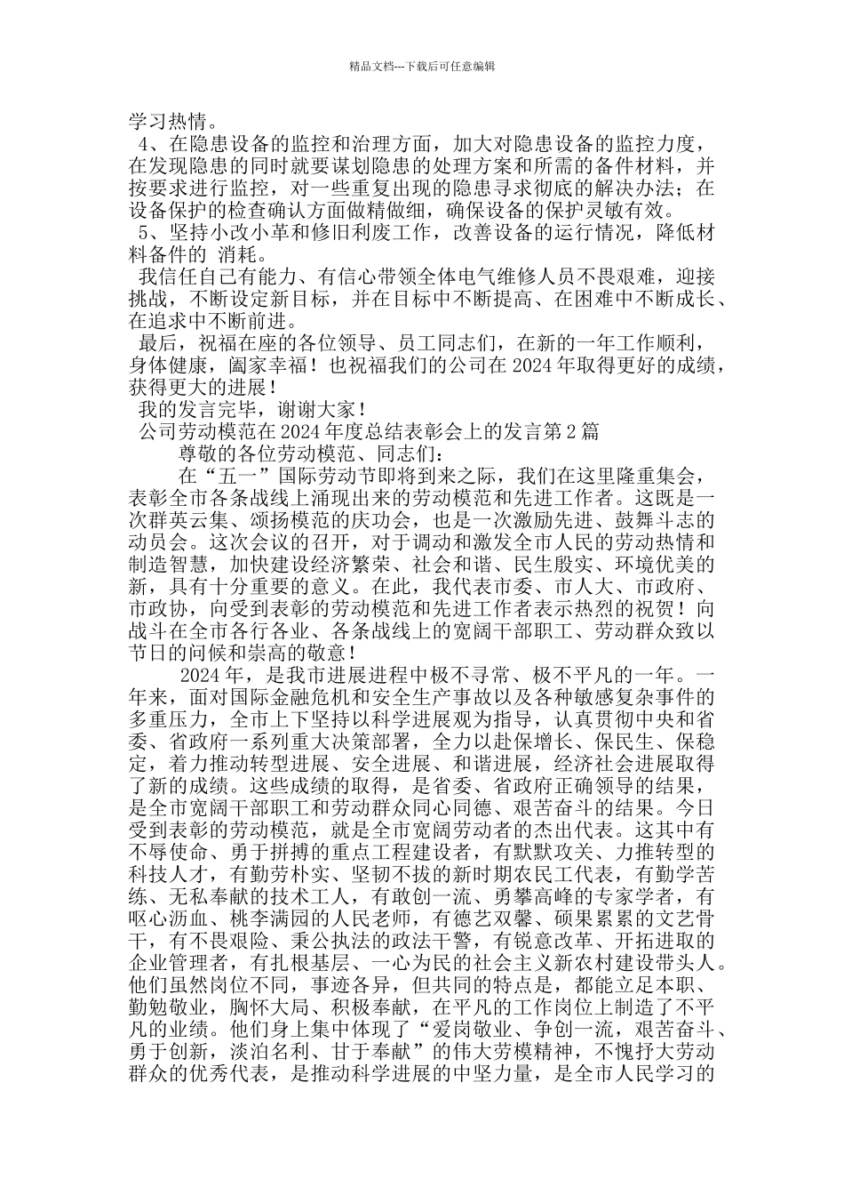 公司劳动模范在2024年度总结表彰会上的发言_第2页