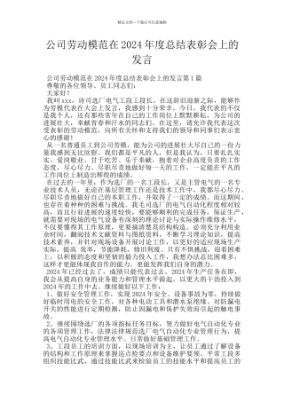 公司劳动模范在2024年度总结表彰会上的发言