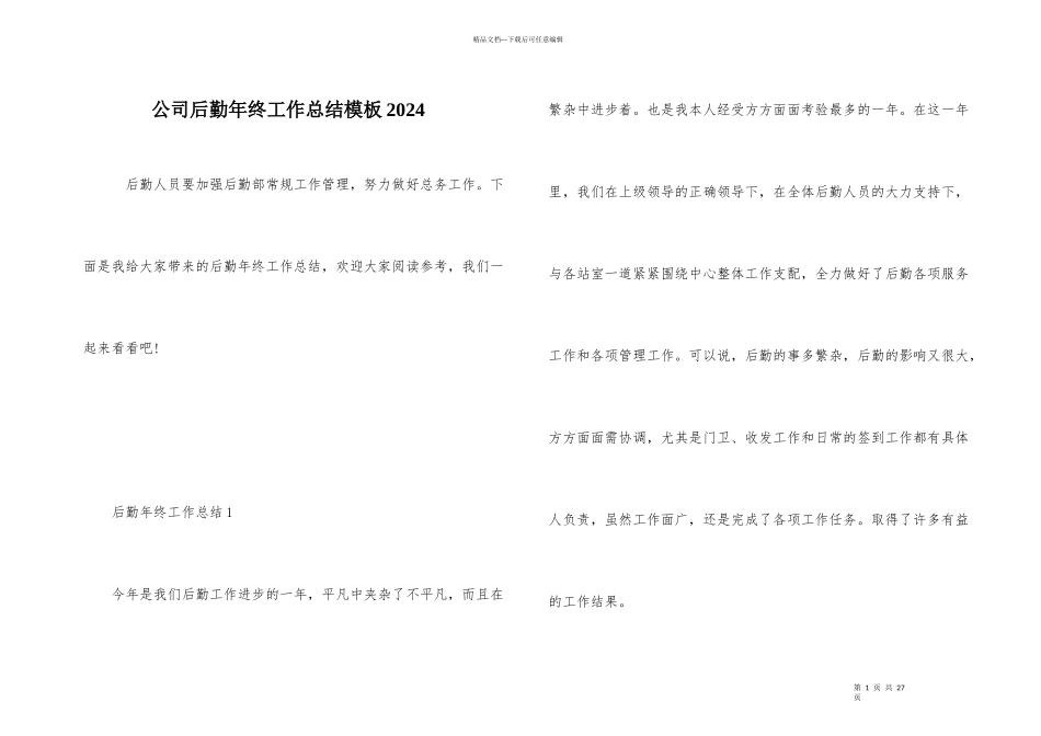 公司后勤年终工作总结模板2024_第1页