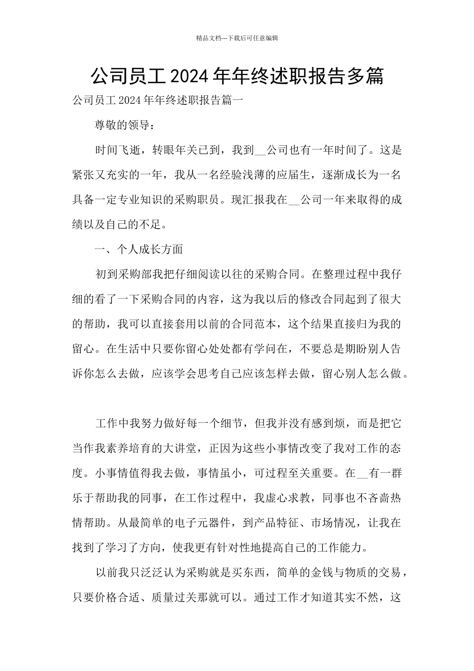 公司员工2024年年终述职报告多篇_第1页