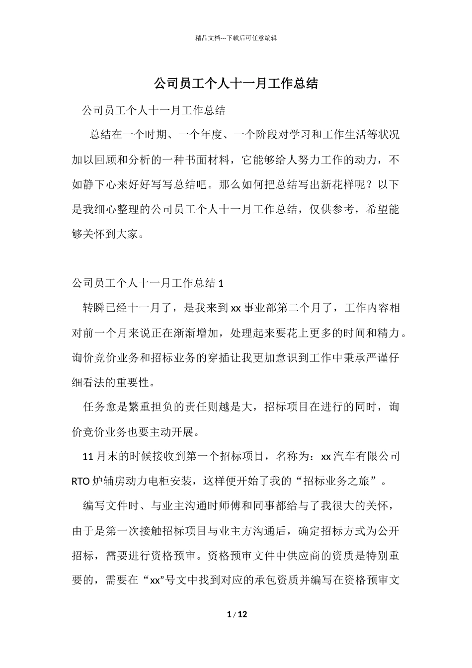 公司员工个人十一月工作总结_第1页