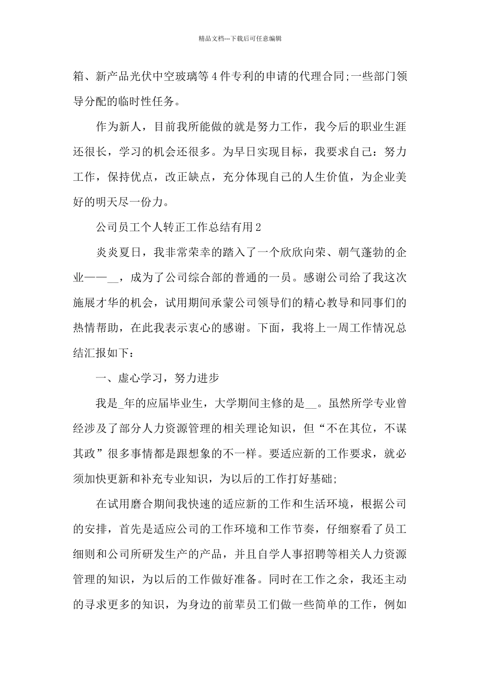 公司员工个人转正工作总结实用_第2页