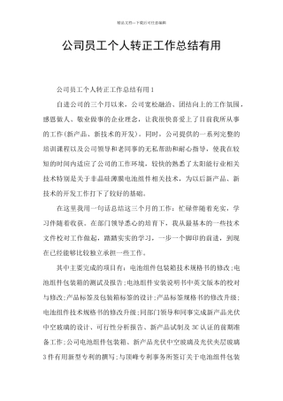 公司员工个人转正工作总结实用