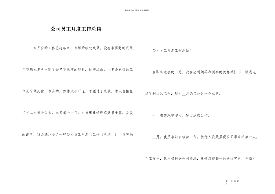 公司员工月度工作总结_第1页