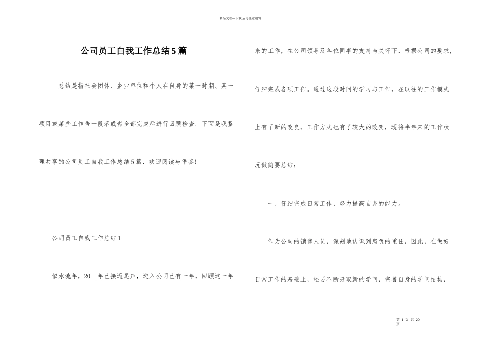 公司员工自我工作总结5篇_第1页