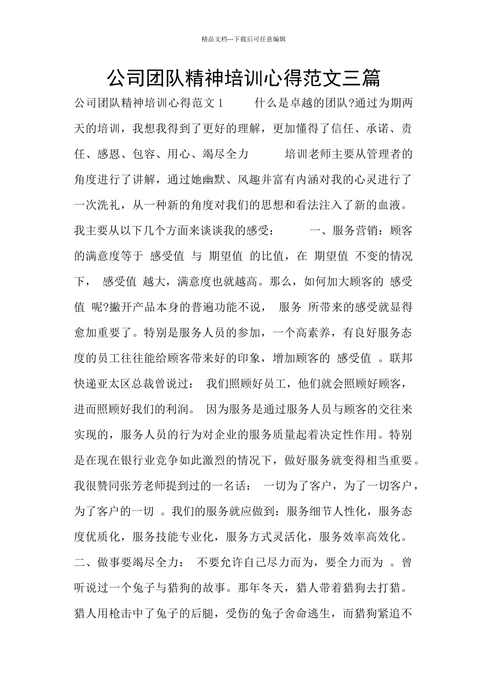 公司团队精神培训心得范文三篇_第1页