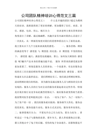 公司团队精神培训心得范文三篇