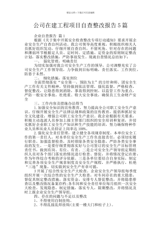 公司在建工程项目自查整改报告5篇