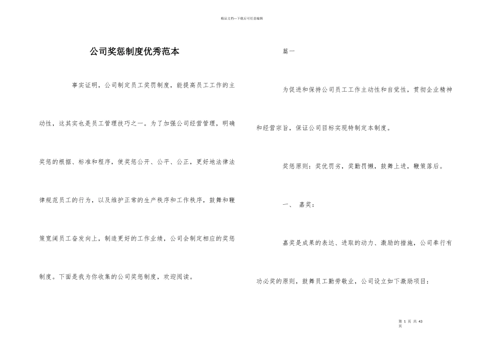 公司奖惩制度优秀范本_第1页