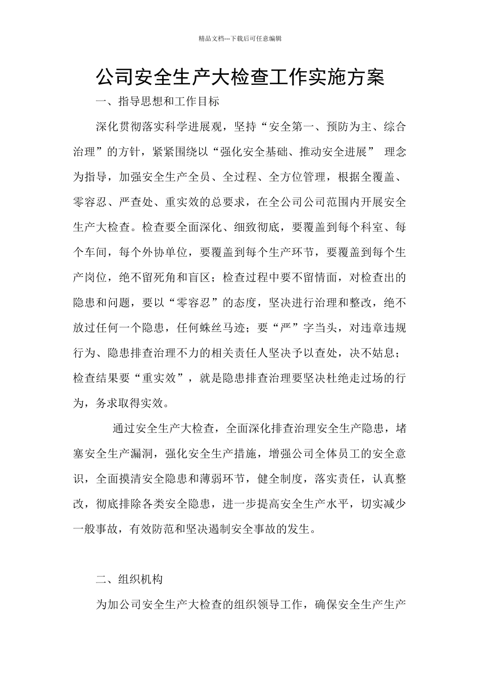 公司安全生产大检查工作实施方案_第1页