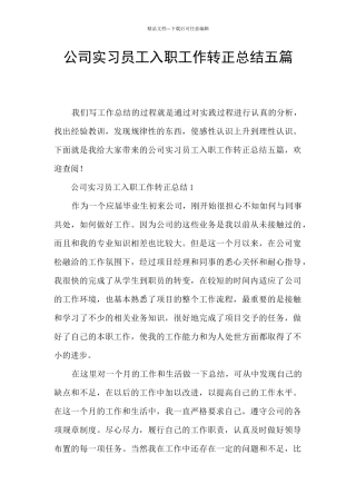 公司实习员工入职工作转正总结五篇