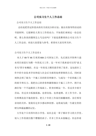 公司实习生个人工作总结