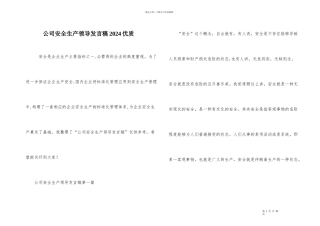 公司安全生产领导发言稿2024优质