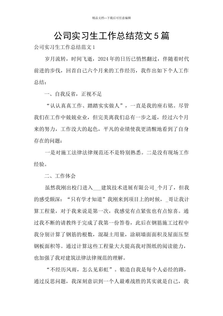 公司实习生工作总结范文5篇_第1页