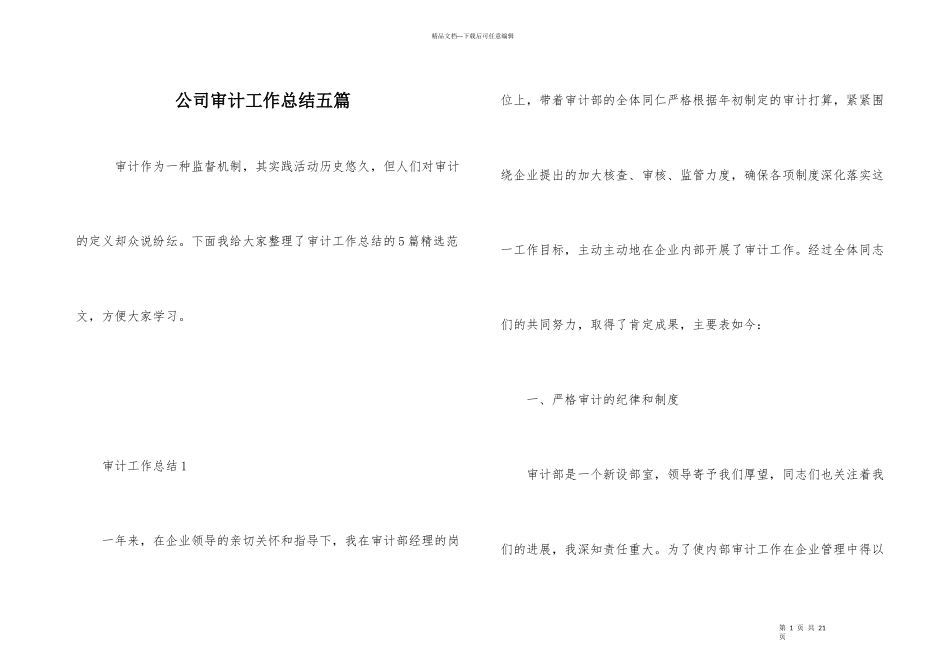 公司审计工作总结五篇_第1页
