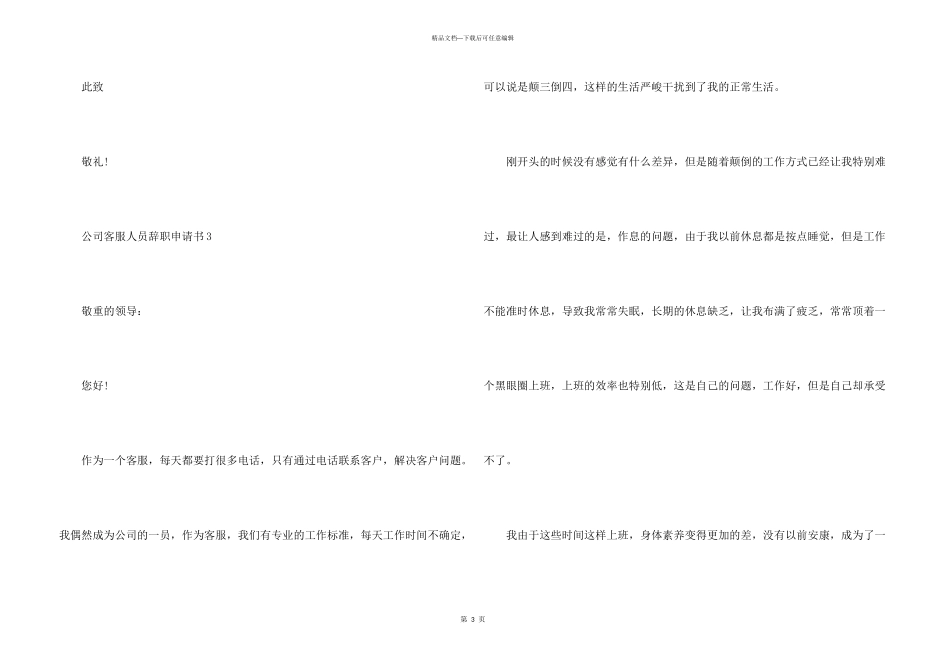 公司客服人员辞职申请书_第3页