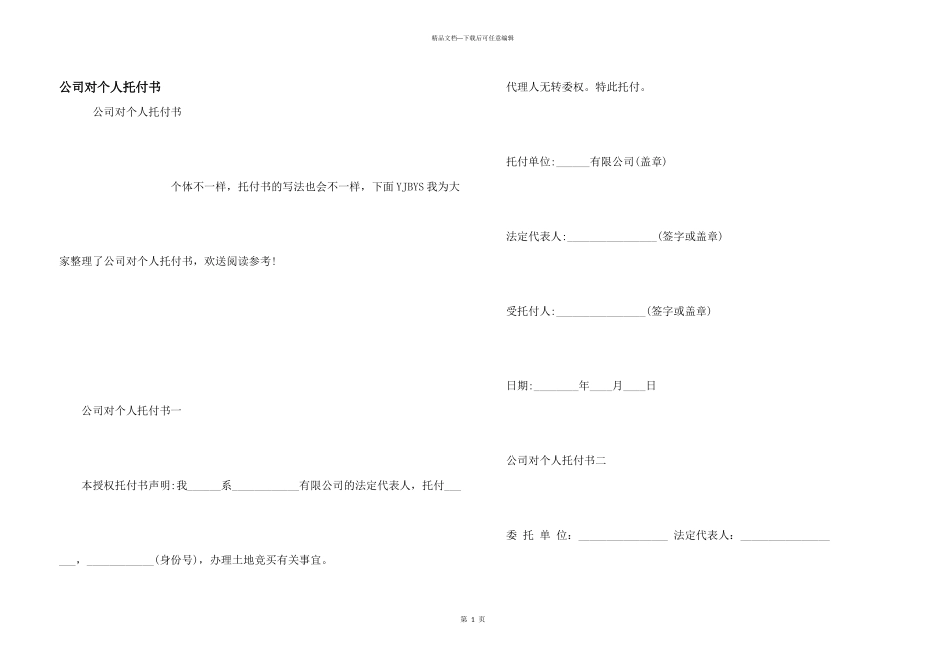 公司对个人委托书_第1页