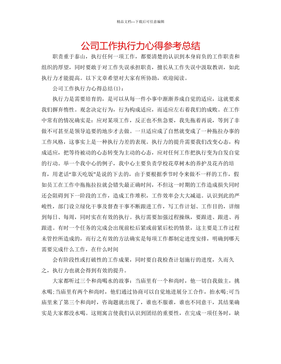 公司工作执行力心得参考总结_第1页