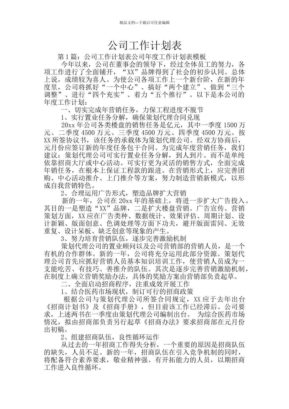 公司工作计划表_第1页