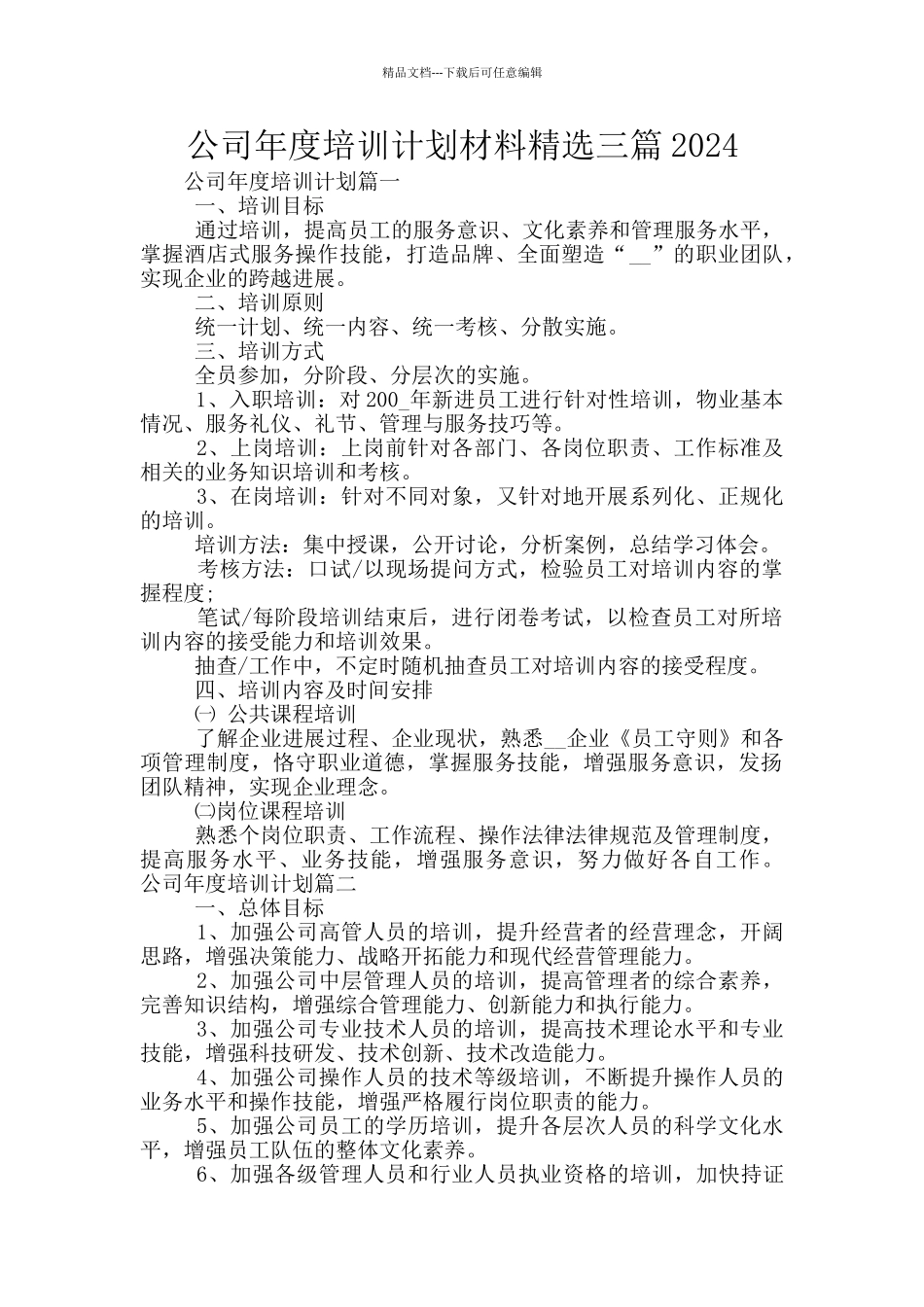 公司年度培训计划材料精选三篇2024_第1页