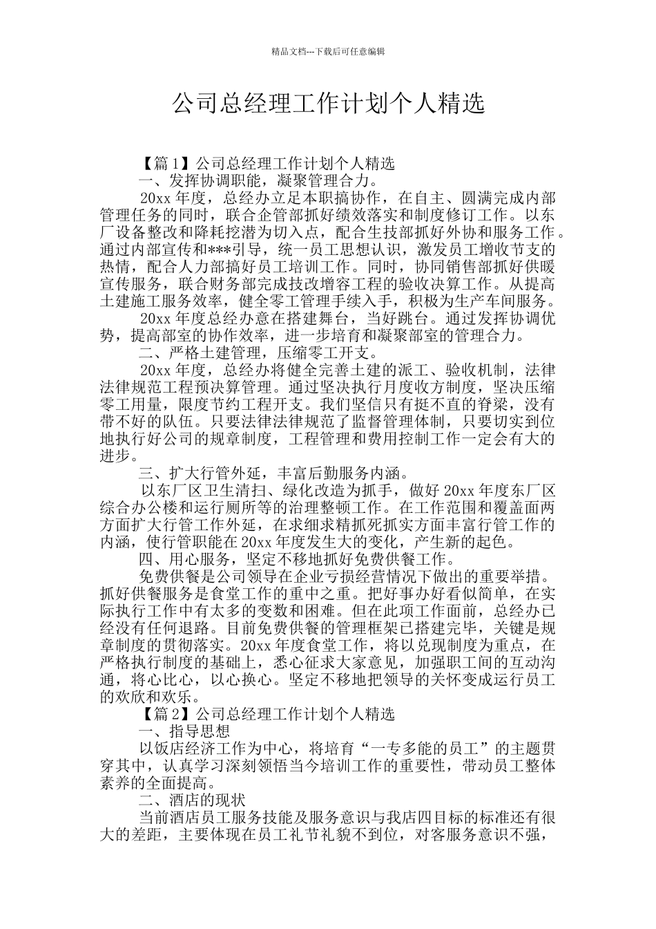 公司总经理工作计划个人精选_第1页