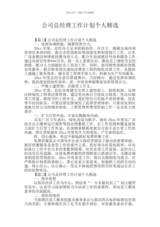 公司总经理工作计划个人精选