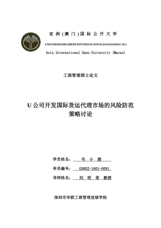 公司开发国际货运代理市场的风险防范策略研究