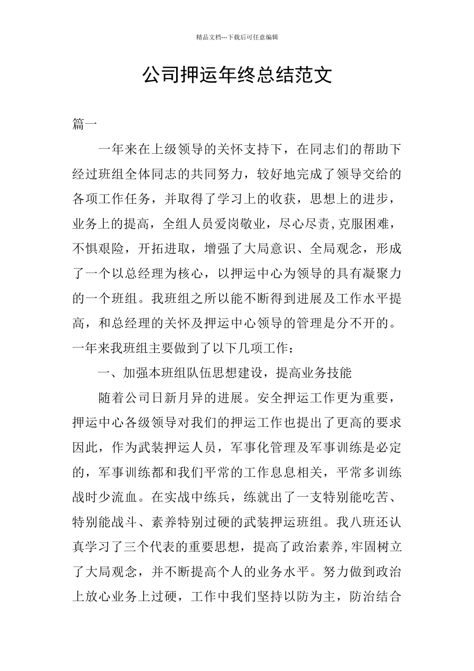 公司押运年终总结范文_第1页