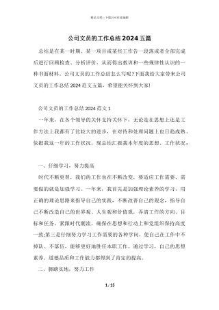公司文员的工作总结2024五篇