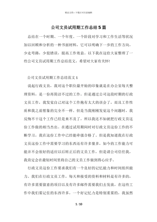 公司文员试用期工作总结5篇