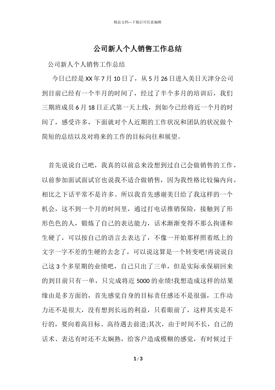 公司新人个人销售工作总结_第1页