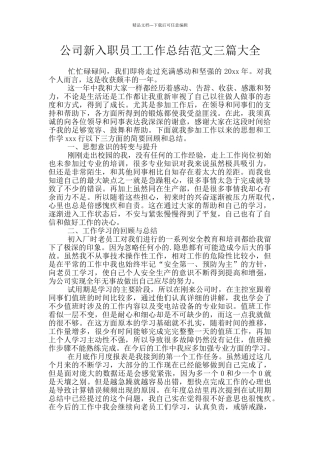 公司新入职员工工作总结范文三篇大全