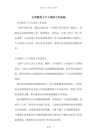 公司新员工个人培训工作总结
