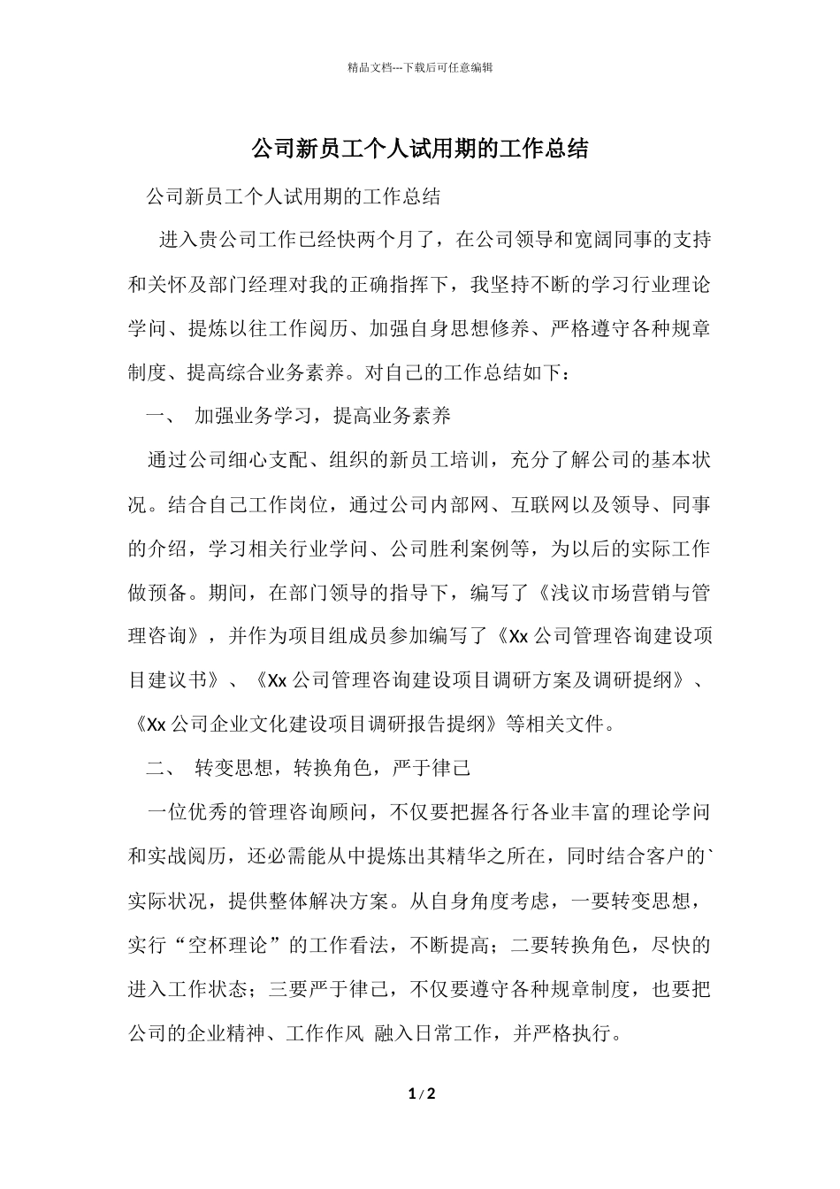 公司新员工个人试用期的工作总结_第1页