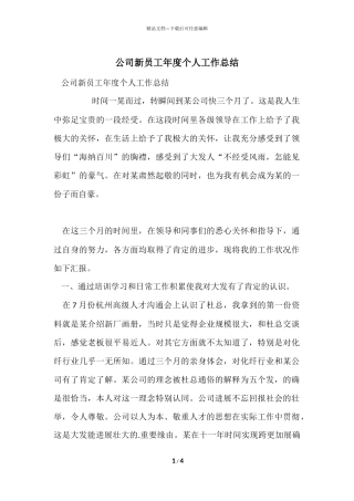 公司新员工年度个人工作总结