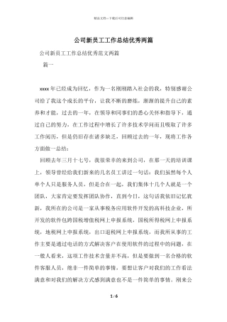 公司新员工工作总结优秀两篇