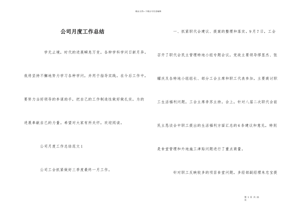公司月度工作总结_第1页