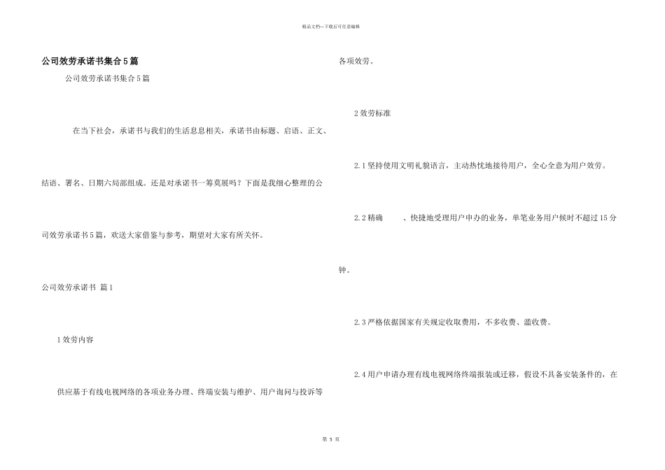 公司服务承诺书集合5篇_第1页